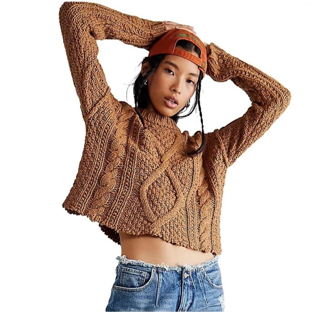 Free People Cable Knit Cropped Sweater